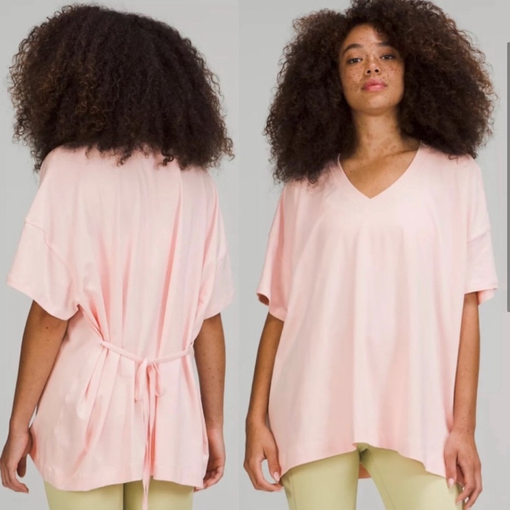 lululemon pink mist v neck side tie tee